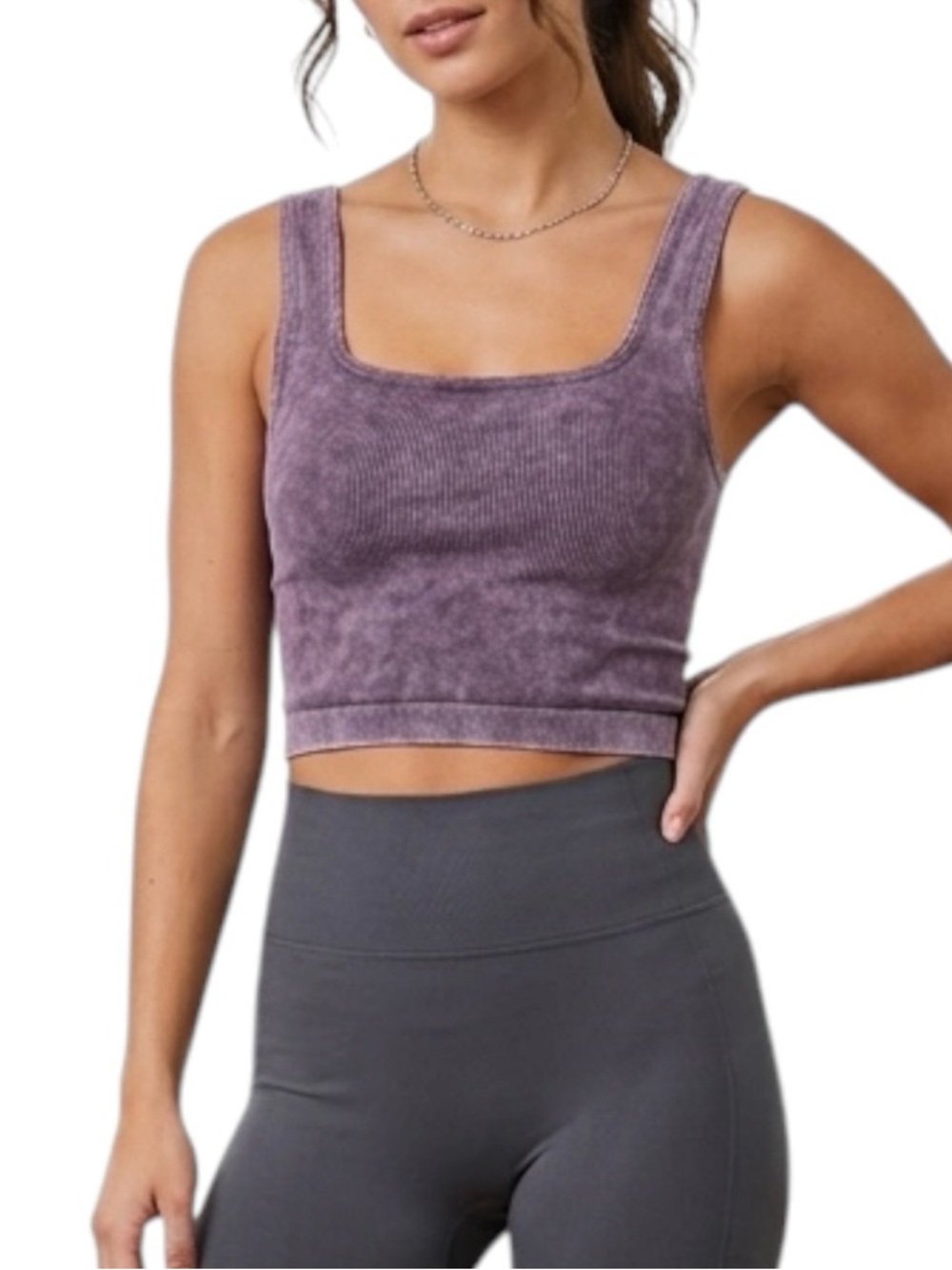 NEW ANWND Ribbed Square Neck Cropped Tank Purple Mineral Wash Women’s S / M